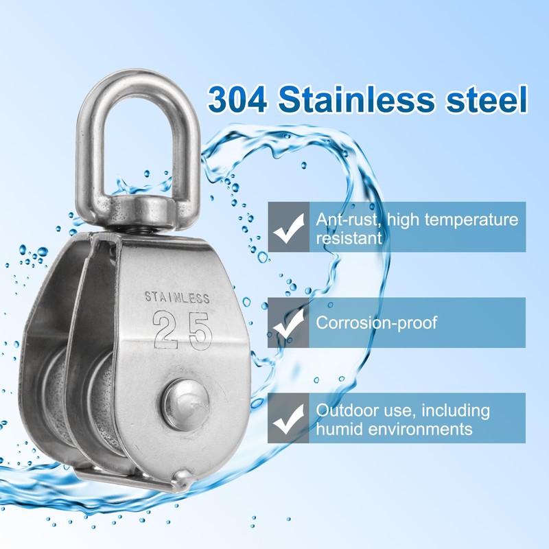 PATIKIL M25 Double Pulley Block, 304 Stainless Steel Heavy Wire