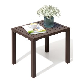 Crestlive Products Outdoor Side Table,Aluminum Rectangular Side/End Table, Small Patio Coffee Bistro Table for Outdoor Indoor (Brown)