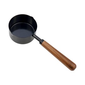 Mewutal 1pcs 1/2 Cup Measuring Cup with Wooden Handle Stainless Steel Measuring Scoop 125ml Measuring Spoon Black 1/2 Measuring Cups for Baking Cooking Wet and Dry Ingredients (125ml)