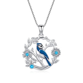 SOESON Blue Jay Necklace 925 Sterling Silver Bird Necklace Blue Jay Pendants Bird Gifts for Lovers Women Jewelry Christmas Birthday Gift
