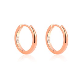 VU100 Hoop Earrings for Women Girls 925 Sterling Silver 14K White Gold Plated Hypoallergenic Huggie Hinged Earrings 15mm Glossy Small Sleeper Hoops Earring