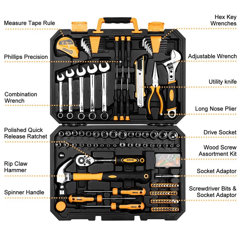 DEKOPRO 158 Piece Tool Set-General Household Hand Tool Kit,Auto Repair