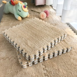 easycustomerlee 12pcs Interlocking Carpet Shaggy Soft EVA Foam Mats Fluffy Rugs Protective Floor Tiles Exercise Play Mats for Children Kids Room Home Parlor Bedroom(Khaki)