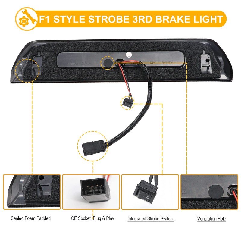 R&F Auto LED Smoked Lens High Mount Brake Light Replacement