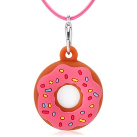 Mouzor AirTag Holder Case, Cute Doughnut Airtag Necklace with Adjustable Stopper for Kids Children, Soft Silicone Shockproof Air Tag Holder Cover with 29 inch Elastic Lanyard (Pink)