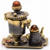 Brass Amber Figurine souvenir of Russian Samovar Teapot set souvenir