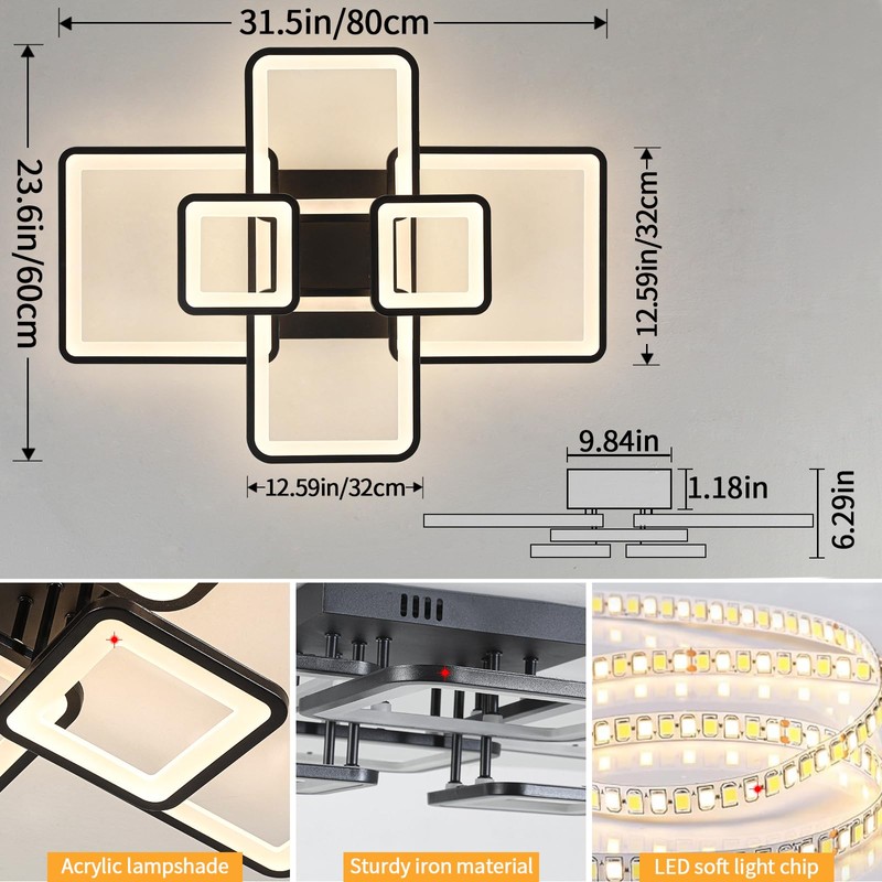 Shine LUEST Modern LED Ceiling Light Fixture Black Kitchen Lighting