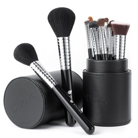 DUcare Makeup Brush Set with Holder Black 11Pcs Makeup Brushes Premium Synthetic Foundation Powder Concealers Blending Eye Shadows Face Makeup Brush Sets