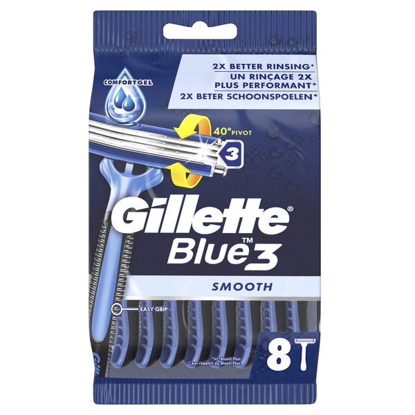 Gillette Blue 3 Smooth Men's Disposable Razors (Pack of 8)