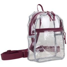 Eastsport Stadium Approved Transparent Clear Small Mini Daypack Backpack Bag for Work, Festivals, Concert, Sports, Clear/Burgundy