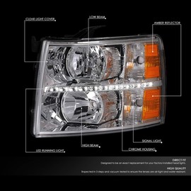 DNA MOTORING DNA MOTORING Pair LED DRL Headlights Compatible with 07-13 Chevy Silverado 1500 07-14 Silverado 2500 3500 HD, Chrome/Amber, HL-LED-CSIL07-CH-AM