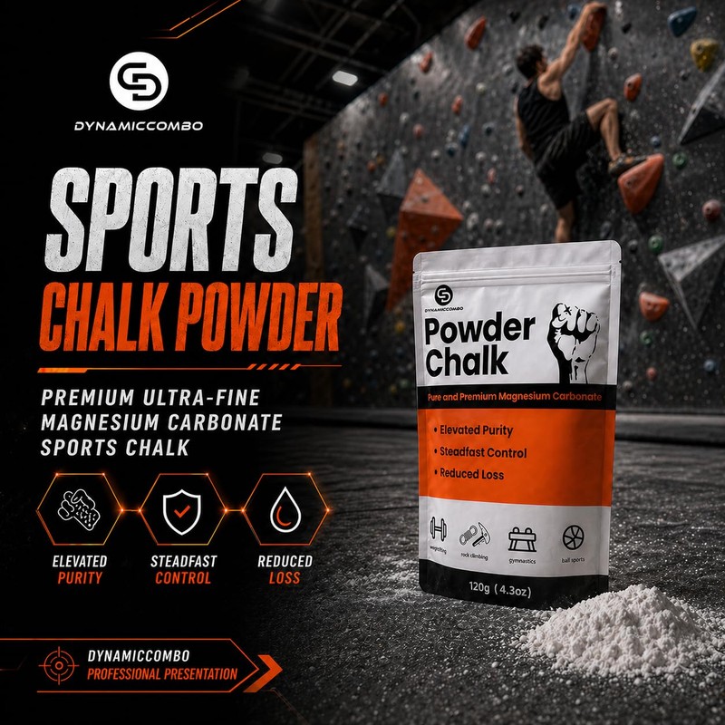 DYNAMICCOMBO Premium Sports Chalk Powder, Ultra-Fine & Resealable Bag, 120g