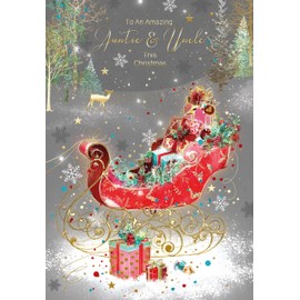 Cherry Orchard 'Auntie and Uncle' Christmas Card, Artistic Sleigh design with Gold foil details from the Gorgeous Grace range. Comes complete with gold envelope.