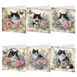 TDFERAN Pack of 6 Greeting Card Diamond Painting Flowers Butterfly Cat Thank You Card Holiday Cards Embroidery Diamond Card Birthday Greeting Card 2025 Diamond Painting Greeting Card