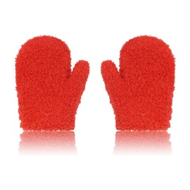 ALLY-MAGIC Toddler Mitten Warm Winter Knitted Fluffy Gloves Cute Basical Christmas Stretch Gloves for Baby Boys and Girls 1-4 Years Old Sports Xmas Gift Kindergarten Y11LZETST (red)