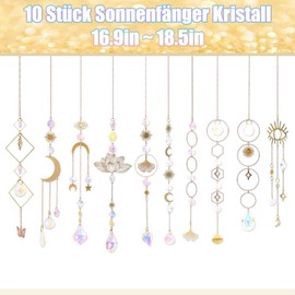 Duscdesp Pack of 10 Sun Catcher Crystal, Lotus Beads Sun Catcher Window Crystal Pendant Decoration, Rainbow Sun Moon Crystals for Hanging, Window Decoration, Hanging Suncatcher, Garden Decoration