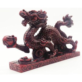 Jade Green Chinese Feng Shui Dragon Figurine Statue Sculpture for Luck & Success Decor Gift - Color: Red Wooden