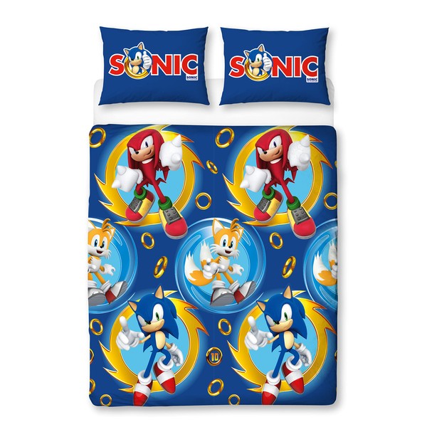 Sonic The Hedgehog Official Speed Design Double Duvet Cover Set | Reversible 2 Sided Bedding Including 2 Matching Pillow Cases, Blue