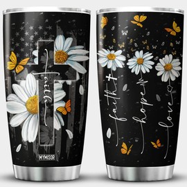 MYMISOR Faith Hope Love Tumbler Vintage Daisy Flowers Insulated Monarch Butterfly