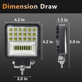 LED Light Pods, 4 Inch 126W Square LED Work Light, Spot and Flood Combo Beam Off Road Lights Driving Light, 12V 24V Work Lights for Truck Pickup Boat Golf Cart SUV ATV UTV (4 Pack)