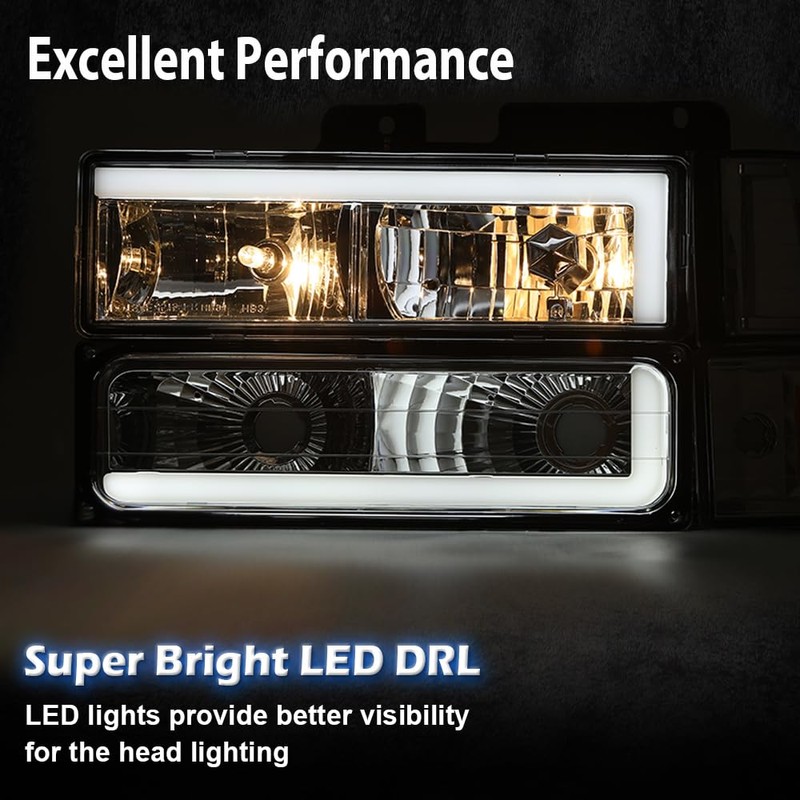 DOTCOM LED Headlights w/Bulbs Pair,Compatible with 1994-1999 GMC C1500 K1500