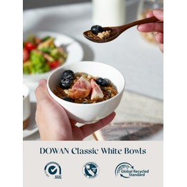 DOWAN 8.5 OZ Small Ceramic Bowls Set of 4 - White Bowls for Dessert, Dip, Side Dishes, Ice Cream, Fruit, Rice - Dishwasher & Microwave Safe (Soft White)