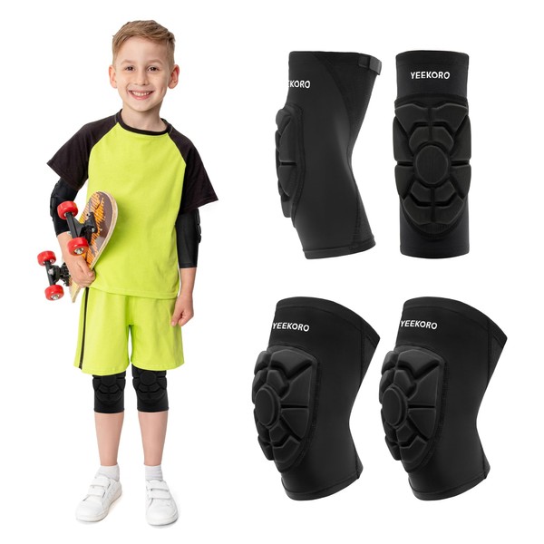 YEEKORO Kids/Youth Knee Pads + Elbow Pads, Compression Support Sleeve