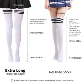 Dreshow Women's Extra Long Socks Overknee Long Knee Socks Overknee Stockings Retro Student Overknee Knitted Socks, 1 pair extra long D: white, Einheitsgröße Große Größen
