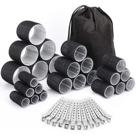 Selizo Hair Curlers 36 Pcs Set with 24Pcs Hair Curlers 4 Sizes and 12 Pcs Hair Clips for Long Medium Short Thick Hair, Black