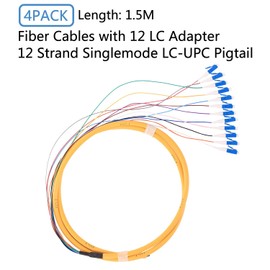 GESD 4Pcs 1.5 Meter 12 Strand SingleMode 9/125 LC-UPC Fiber Pigtail, 12 Color-Coded LC Cable Fiber Optic Patch Cord with Zirconia Ceramic Ferrule Plug for Fusion Splicing