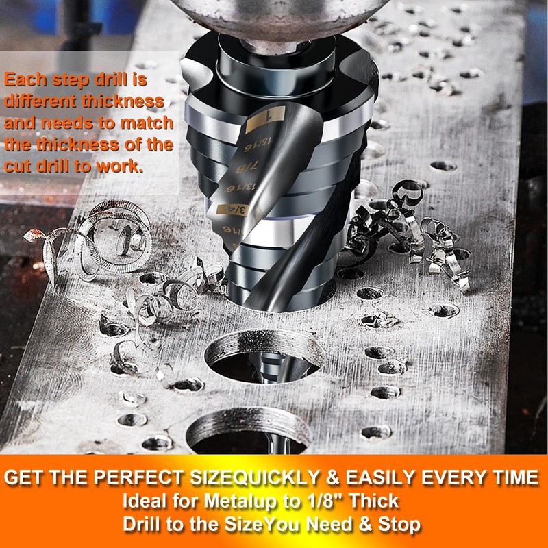 Four Spiral Flute Step Drill Bit for Metal,M35 Cobalt Unibit