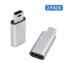 USB C to Mini USB Adapter, Duttek 2 Pack USB C (Female) Mini USB (Male) Adapter Type-C to Mini Converter Adapter for Qualifying Invoice