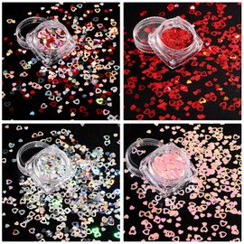 12 Boxes Valentine's Day Nail Glitter Heart Nail Sequins Holographic Red Pink Heart and Hollow Heart Nail Decals for Women Girls Makeup Nail Decoration (Vivid Color,Heart Style)