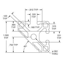 8020, 1547, 15 Series, 1.5 Inch x 1.5 Inch 1.5x1.5 T-Slotted 45 Degree Quarter Round Aluminum Extrusion DIY Extruded Arc Linear Slot Bar Rail 80/20 (Clear Anodize, 60" Long)
