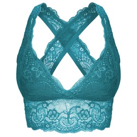 SHEKINI brasier de encaje para mujer, sin varillas, acolchado, espalda cruzada, sin botones, brasier de espalda cruzada, verde azulado, L