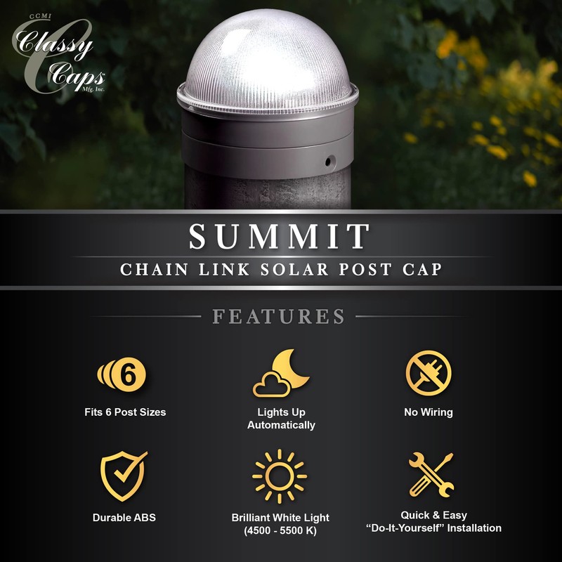 Classy Caps CH2233S Summit Chain Link Solar Post Cap, Silver