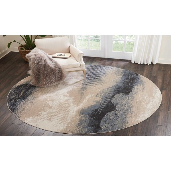 Nourison Maxell Nourison Flint 7'10" x ROUND Area -Rug, Easy -Cleaning, Non Shedding, Bed Room, Living Room, Dining Room, Kitchen (8 Round)