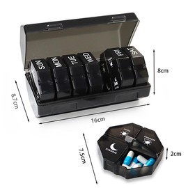 Cozensyson Pill Box 7 Days Morning Lunch Evening Sleep 4 Compartments Portable Pill Box 7 Days 4 Compartments 28 Extra Large Compartments for Vitamins (Black)