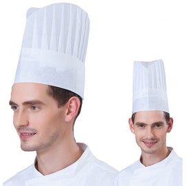 Hyzrz 10 Pcs Disposable Chef Hats Non-Woven Paper Fiber Cap for Kids, Adults, Adjustable Unisex Kitchen Caps Bulk Set (White, Round, Medium)