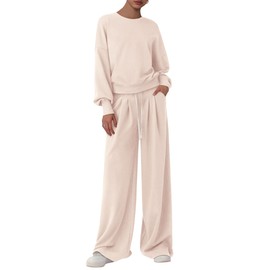 PRETTYGARDEN Womens 2 Piece Sets Long Sleeve Sweatshirt Wide Leg Pants Loose Matching Lounge Set Trendy Fall Outfits (Beige,X-Large)