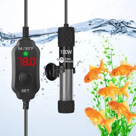 AquaMiralce 100W Aquarium Heater with Compact Size, Submersible Fish Tank Heater with LED Digital Display Thermostat, Adjustable Fish Heater Turtle Heater for 10-20 Gallon Tanks