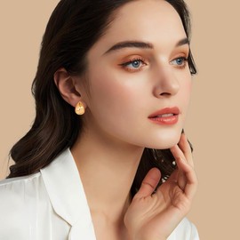 MUYAN Gold Curved Cut Chunky Thick Earrings, Dainty Gold Chunky Studs Everyday Lightweight Jewelry
