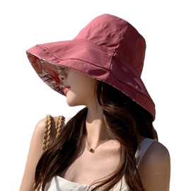 XGOPTS Women Bucket Hat Wide Brim Summer Hat Beach Hat Sun Hat Big Reversible Hat for Evening Tea Wine