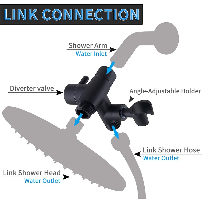 G-Promise Solid Metal Shower Arm Diverter with Holder for Hand