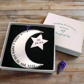 10th Anniversary Tin Gift; Love You To The Moon and Back, Hanging Moon and Stars