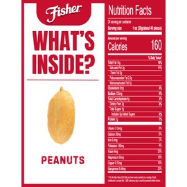 Fisher Oven Roasted Never Fried Peanuts, 24 Ounces (Pack of 6), Snacks for Adults, Made With Sea Salt, No Added Oils, Artificial Ingredients or Preservatives, Gluten Free, Vegan Protein, Bulk ​