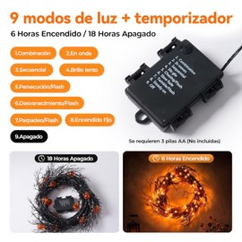 Guirnalda de Luces de Halloween, 6 pies 1.8M 45 LED 8 Modos Serie de Luces