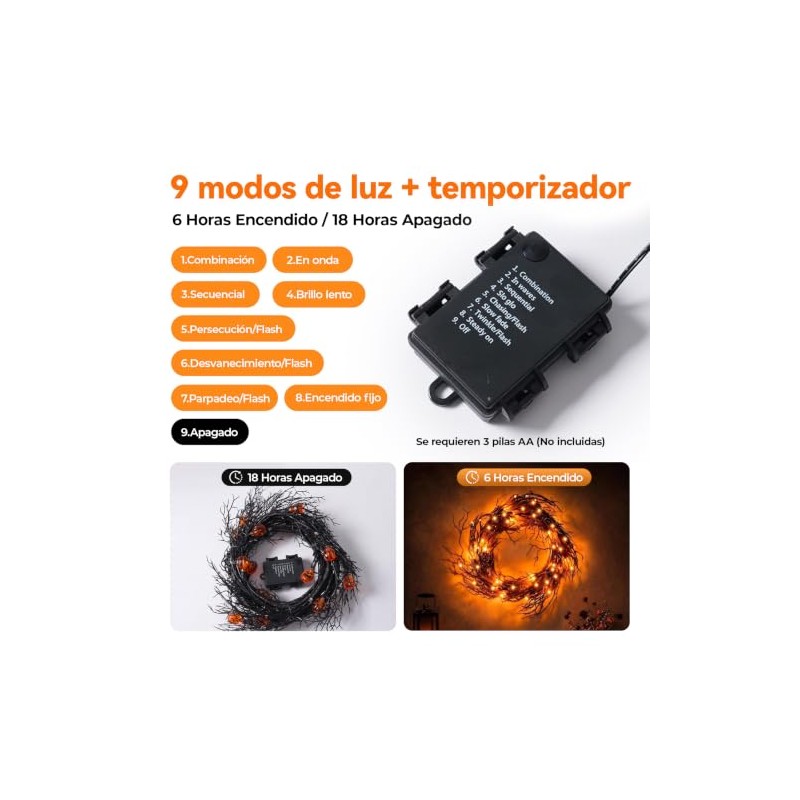 Guirnalda de Luces de Halloween, 6 pies 1.8M 45 LED