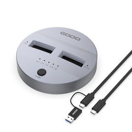 GODO NVMe/SATA M.2 Duplicator Dual-Bay Offline Clone USB C to NVME/SATA Docking Station for M2 SSD M Key and B+M Key Hard Drives Enclosure, Tool Free Aluminum10 Gbps USB3.1 Gen2 Type-C Adaptor