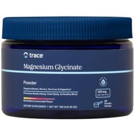 Trace Minerals-  Polvo de glicinato de magnesio  120 mg  Mezcla de bebida de limonada de bayas con sabor natural  30 días